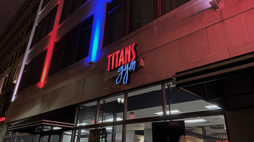 Outside Downtown Cleveland Titans Sign