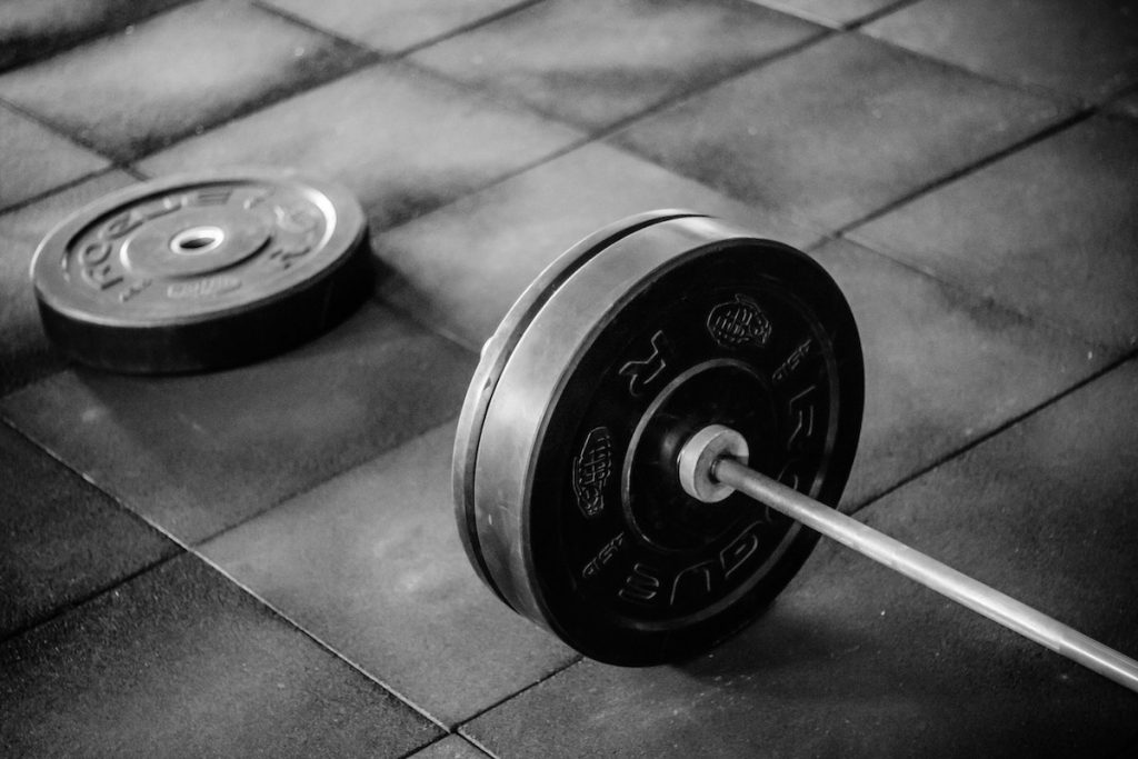 Barbell and Weights on Floor